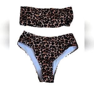 Womens Leopard L Bandeau Bikini 2 Piece